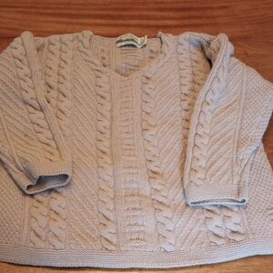 Aran Crafts Cream V-Neck Cable Knit Sweater